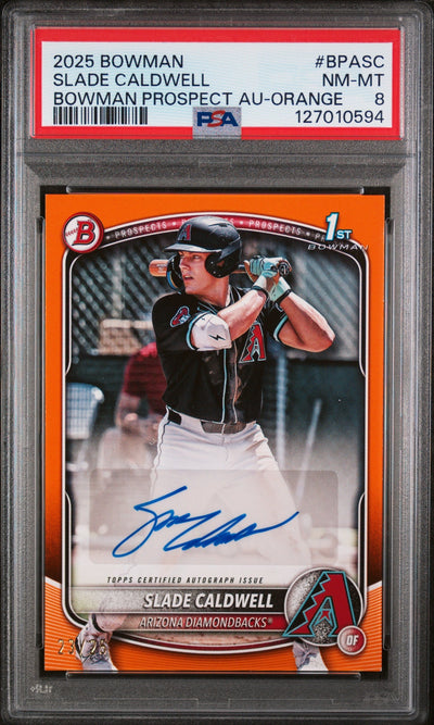 Baseball Bowman 2025 Bowman Bowman Prospect Autographs Orange Slade Caldwell #Bpasc /25 PSA 8