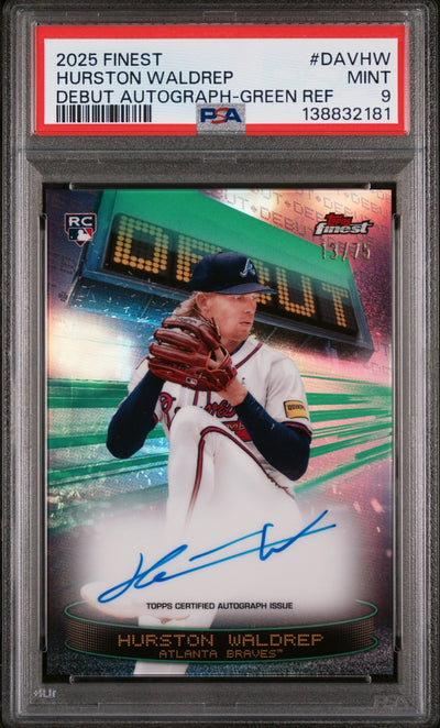 Baseball Topps 2025 Topps Finest Debut Autographs Green Refractor Hurston Waldrep #Davhw /75 PSA 9