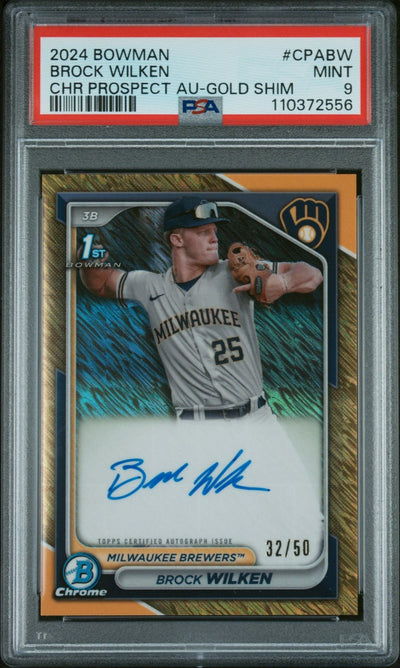 UFC MMA Bowman 2024 Bowman Chrome Prospect Autograph Gold Shimmer Refractor Brock Wilken #Cpabw /50 PSA 9