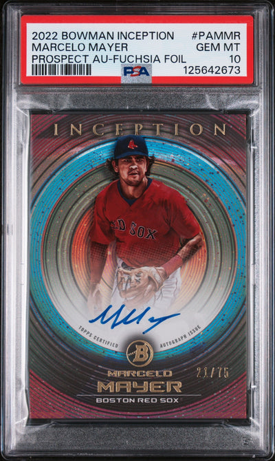 Pokémon Panini 2022 Bowman Inception Prospect Autographs Fuchsia Foil Marcelo Mayer #Pammr /75 PSA 10
