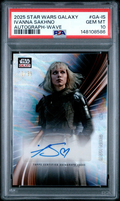 Sports Topps 2025 Topps Chrome Star Wars Galaxy Autographs Wave Refractor Ivanna Sakhno/Shin Hati #Ga-Is /99 PSA 10