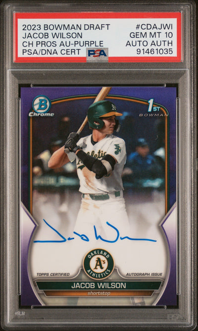 Baseball Bowman 2023 Bowman Draft Chrome Prospect Autograph Purple Refractor Jacob Wilson #Cda-Jwi /250 PSA 10