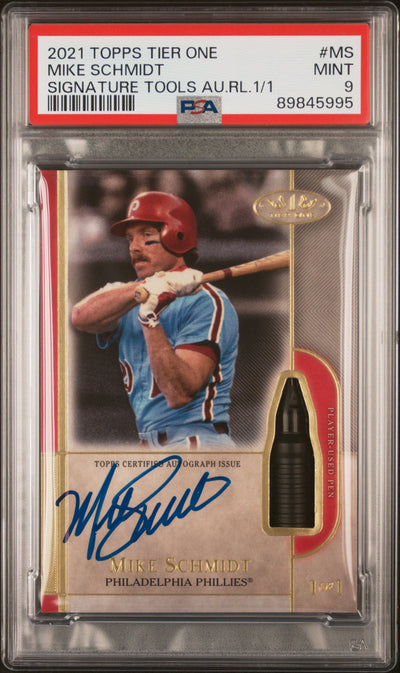Pokémon Panini 2021 Topps Tier One Signature Tools Autograph Relics 1/1 Signature Tools Au.Rl.1/1 Mike Schmidt #Ms PSA 9