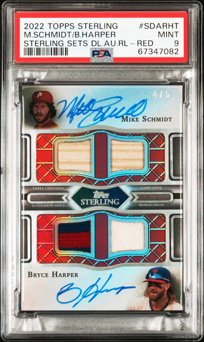 Pokémon Panini 2022 Topps Sterling Sterling Sets Dual Autograph Relics Red Bryce Harper/Mike Schmidt #Sdarht /5 PSA 9