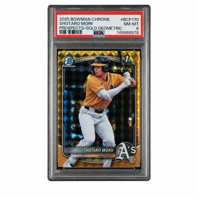 UFC MMA Topps 2025 Chrome Prospects Gold Geometric Refractors Shotaro Morii #Bcp170 /50 PSA 8