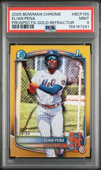 Baseball Bowman 2025 Chrome Prospects Gold Refractors Elian Pena #Bcp155 /50 PSA 9