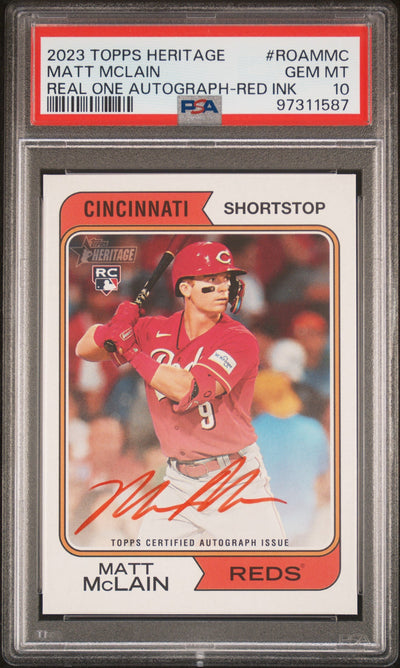 UFC MMA Topps 2023 Topps Heritage Real One Autograph Red Ink Matt Mclain #Roa-Mmc /74 PSA 10