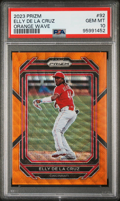 Baseball Panini 2023 Panini Prizm Orange Wave Elly De La Cruz #92 /50 PSA 10