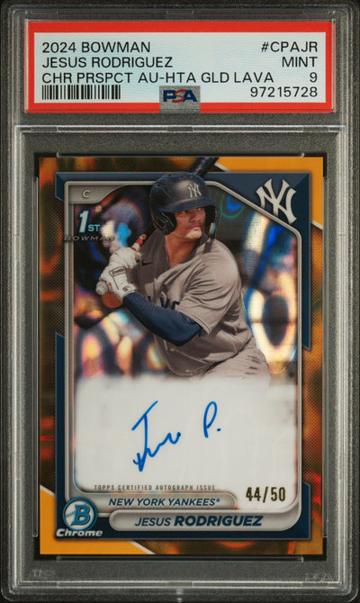 Baseball Bowman 2024 Bowman Chrome Prospect Autographs Gold Lava Refractors Jesus Rodriguez #Cpajr /50 PSA 9