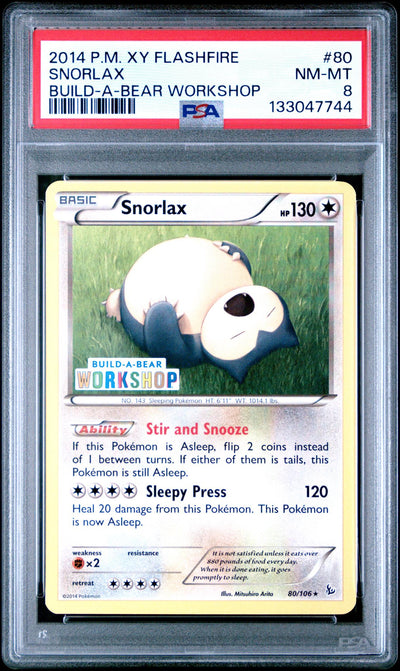 Pokémon 2014 Pokemon XY Flashfire Build A Bear Workshop Snorlax #80 PSA 8