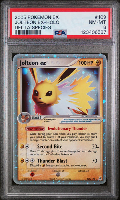 Pokémon Panini 2005 Pokemon EX Delta Species Holo Jolteon EX #109 PSA 8