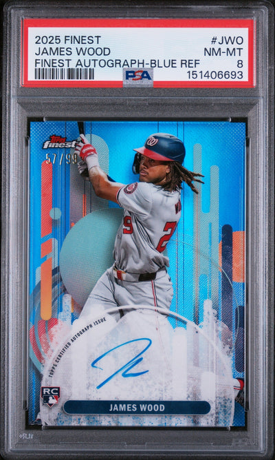 Baseball Topps 2025 Topps Finest Finest Autographs Blue Refractor James Wood #Jwo /99 PSA 8