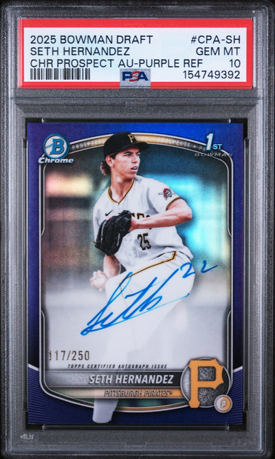 Baseball Bowman 2025 Bowman Chrome Draft Autographs Purple Refractors Seth Hernandez #Cpash /250 PSA 10