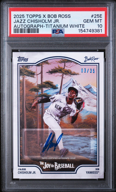 Baseball Topps 2025 Topps X Bob Ross The Joy Of Baseball Autograph-Titanium White Jazz Chisholm Jr. #25e /35 PSA 10