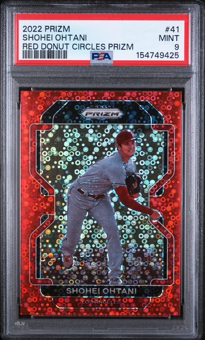 Baseball Panini 2022 Panini Prizm Red Donut Circles Prizm Shohei Ohtani #41 /99 PSA 9
