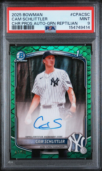 Baseball Bowman 2025 Bowman Chrome Prospect Autographs Green Reptilian Cam Schlittler #Cpacsc /99 PSA 9