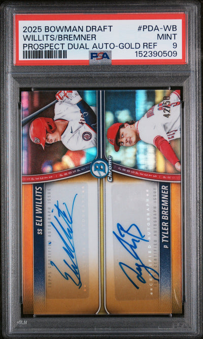 Baseball Bowman 2025 Bowman Draft Prospect Dual Autographs Gold Refractor Eli Willits/Tyler Bremner #Pda-Wb /25 PSA 9