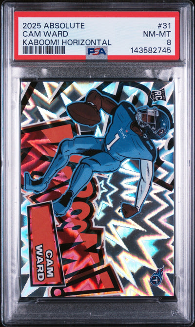 Football Panini 2025 Panini Absolute Kaboom! Horizontal Green Cam Ward #31 PSA 8