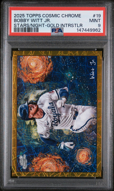 Baseball Topps 2025 Topps Cosmic Chrome Stars In The Night Gold Interstellar Bobby Witt Jr. #19 PSA 9