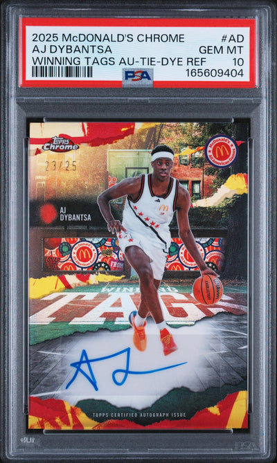 Basketball Topps 2025 Topps Chrome Mcdonald'S All American Winning Tags Autographs Winning Tags Au-Tie-Dye Ref Aj Dybantsa #Ad /25 PSA 10