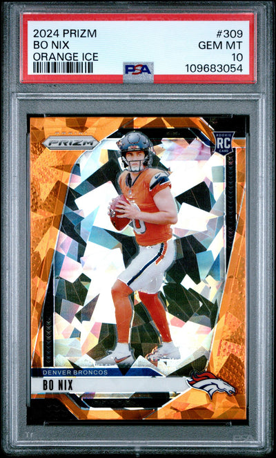 Football Panini 2024 Panini Prizm Orange Ice Bo Nix #309 PSA 10