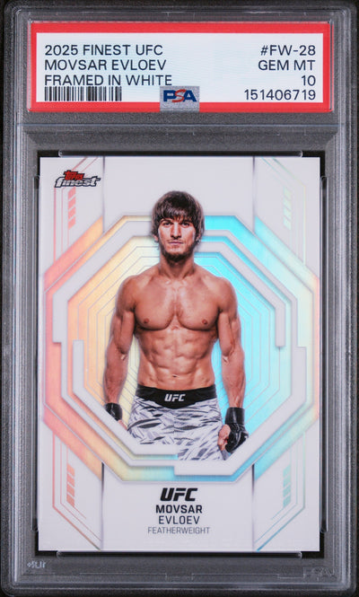 UFC MMA Topps 2025 Topps Finest UFC Framed In White Movsar Evloev #Fw-28 PSA 10