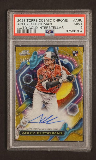 Baseball Topps 2023 Topps Cosmic Chrome #Aru Adley Rutschman Gold Interstellar Gold Rookie PSA 9 Mint Baltimore Orioles Auto