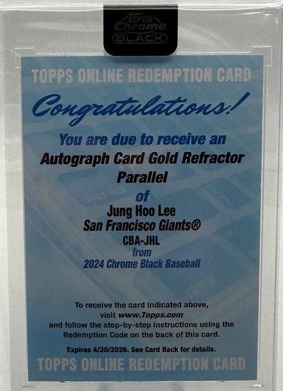 Baseball Topps 2024 Topps Chrome Black - Jung Hoo Lee Redemption - Gold Auto /50
