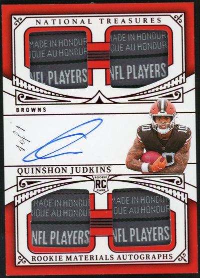 Sports Panini 2025 Panini National Treasures Quinshon Judkins Quad Laundry Tag Auto 1/1