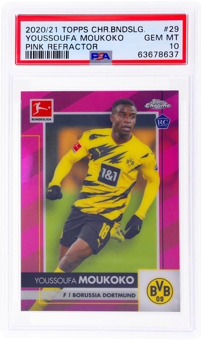 Pokémon Panini 2020 Topps Chrome Pink Refractor Youssoufa Moukoko #29 Rc /75 PSA 10