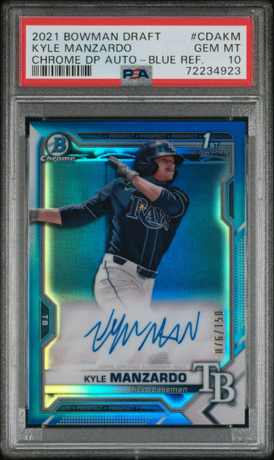 Pokémon Panini 2021 Bowman Draft Chrome Autograph Blue Refractor Kyle Manzardo #Cdakm /150 PSA 10