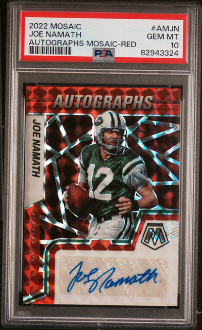 Pokémon Panini 2022 Panini Mosaic Autographs Mosaic Red Joe Namath #Amjn PSA 10