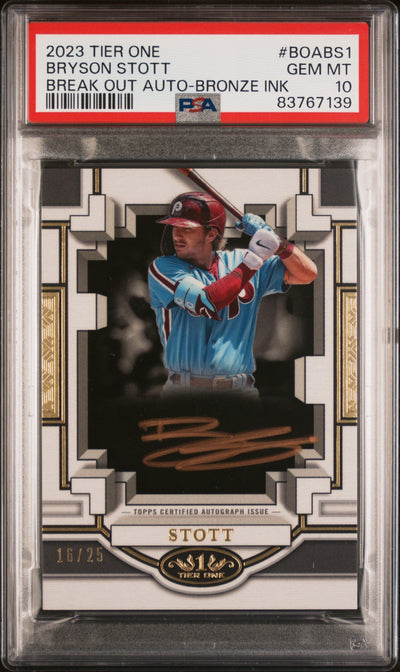 Baseball Topps 2023 Topps Tier One Break Out Autographs Bronze Ink Bryson Stott #Boabs1 /25 PSA 10