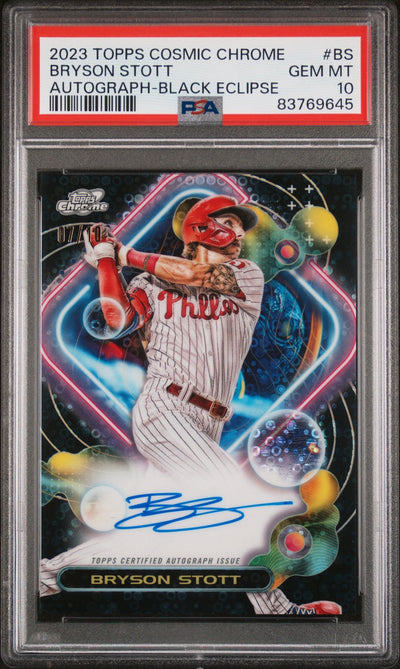 Baseball Topps 2023 Topps Cosmic Chrome Autograph Black Eclipse Refractor Bryson Stott #Ccabs /10 PSA 10