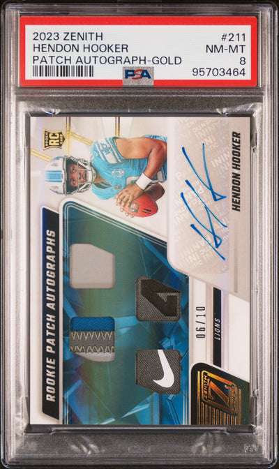 Sports Panini 2023 Zenith Patch Auto Gold Hendon Hooker #211 Rc /10 PSA 8