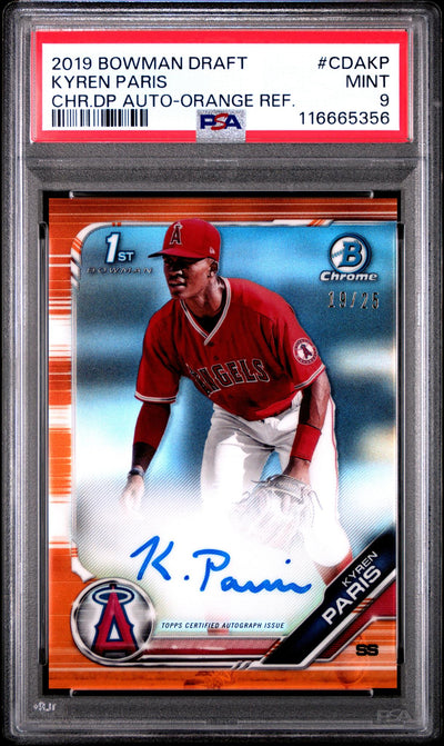 Pokémon Panini 2019 Bowman Chrome Draft Autographs Orange Refractor Kyren Paris #Cdakp /25 PSA 9