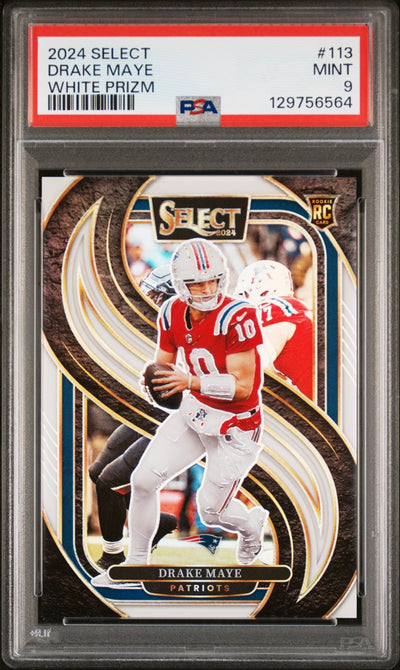 Football Panini 2024 Panini Select Premier Level White Prizm Drake Maye #113 /35 PSA 9