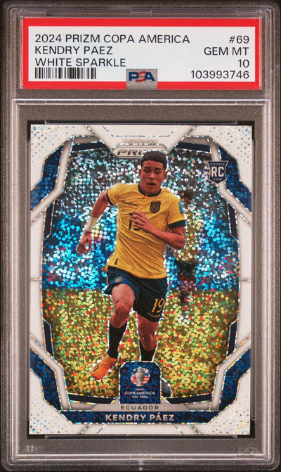 Soccer Panini 2024 Panini Prizm Conmebol Copa America White Sparkle Kendry Paez #69 PSA 10