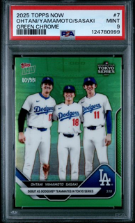 Baseball Topps 2025 Topps Now - Ohtani Yamamoto Sasaki 7 - Green /99 - PSA 9