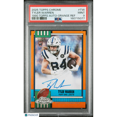 Football Topps 2025 Topps Chrome 1990 Topps Autographs Tyler Warren #Tw Orange Ref PSA 9