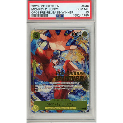 One Piece TCG One Piece Graded: Monkey D. Luffy P-036 Pre-Release Winner PSA 10