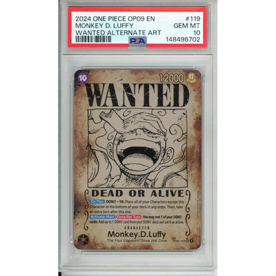 One Piece TCG One Piece Graded: Monkey D. Luffy Wanted Poster Alt Art Op05-119 Emperors In The New World PSA 10