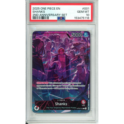 One Piece TCG One Piece Graded: Shanks Leader Alt Art Op09-001 2nd Anniversary Set PSA 10