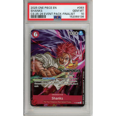 One Piece TCG One Piece Graded: Shanks P-083 Championship 25-26 Event Pack Finalist PSA 10
