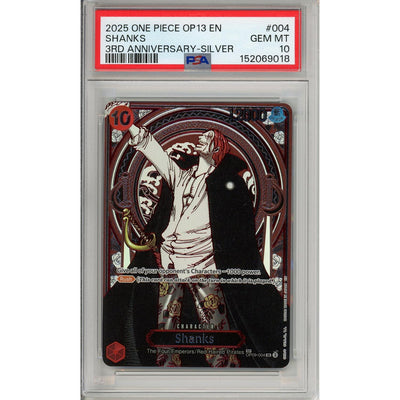 One Piece TCG One Piece Graded: Shanks Op09-004 3rd Anniversary Silver Foil PSA 10