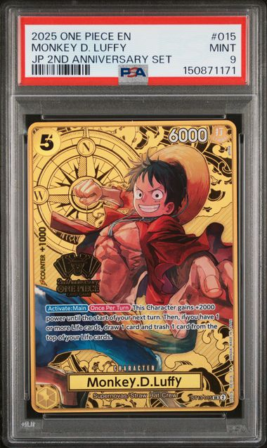 One Piece TCG Monkey.D.Luffy - #015 - 2nd Anniversary Set - 2025 One Piece Japanese - PSA 9