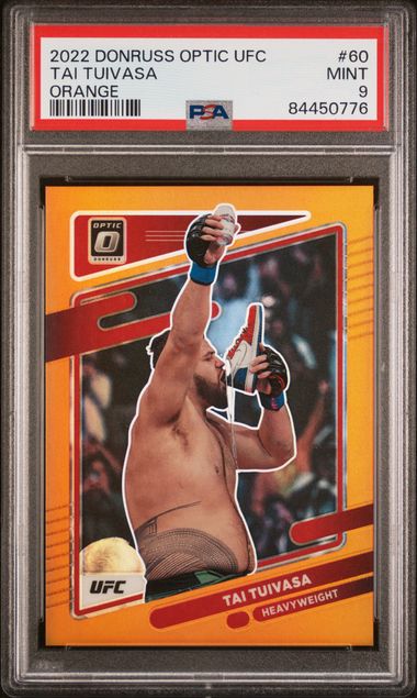 UFC MMA Panini 2022 Panini Donruss Optic UFC Tai Tuivasa Orange Parallel 14/49 - PSA 9