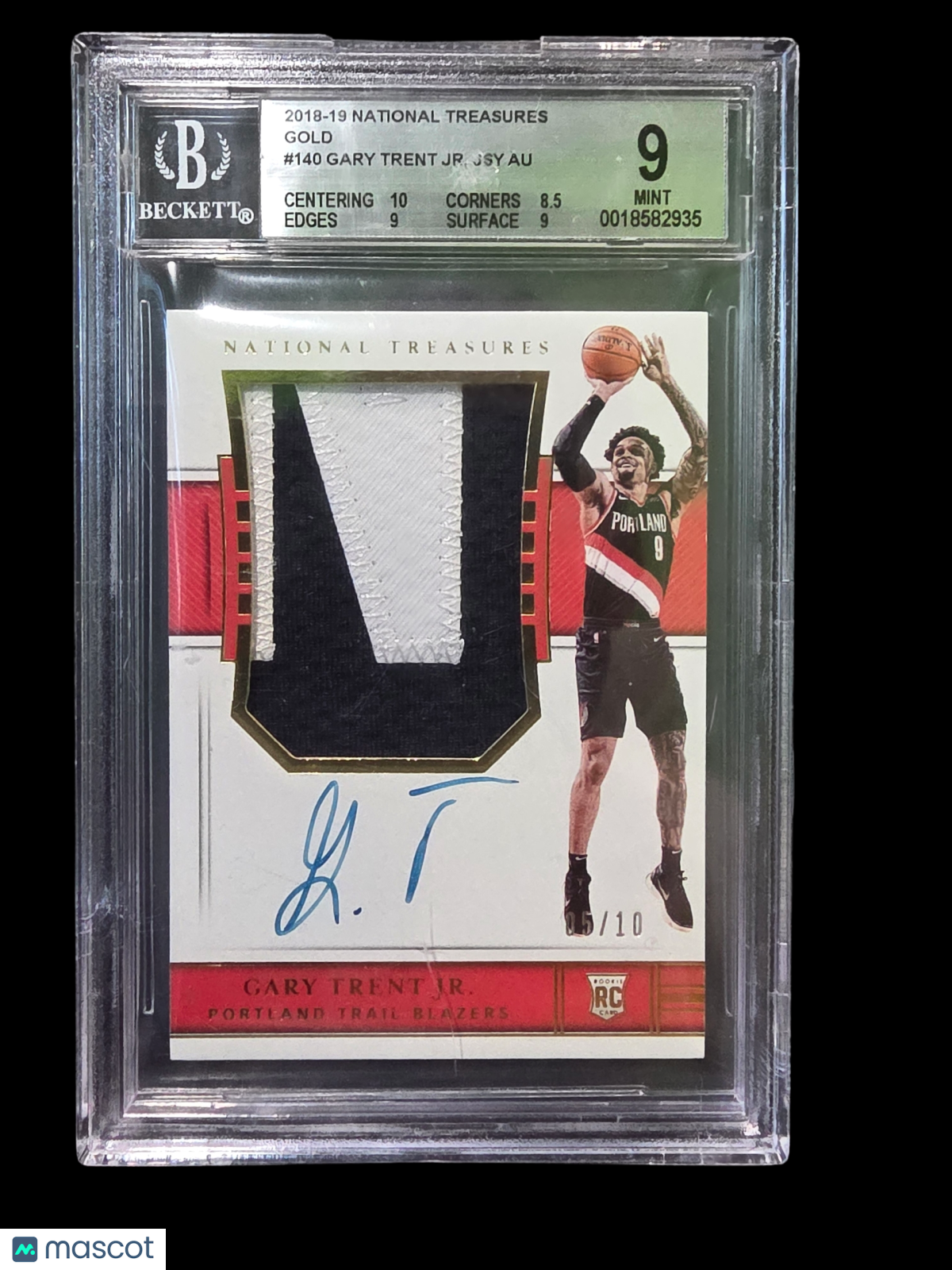2018 Panini National Treasures Gold Gary Trent Jr. Jsy #140 BGS 9 Auto 9