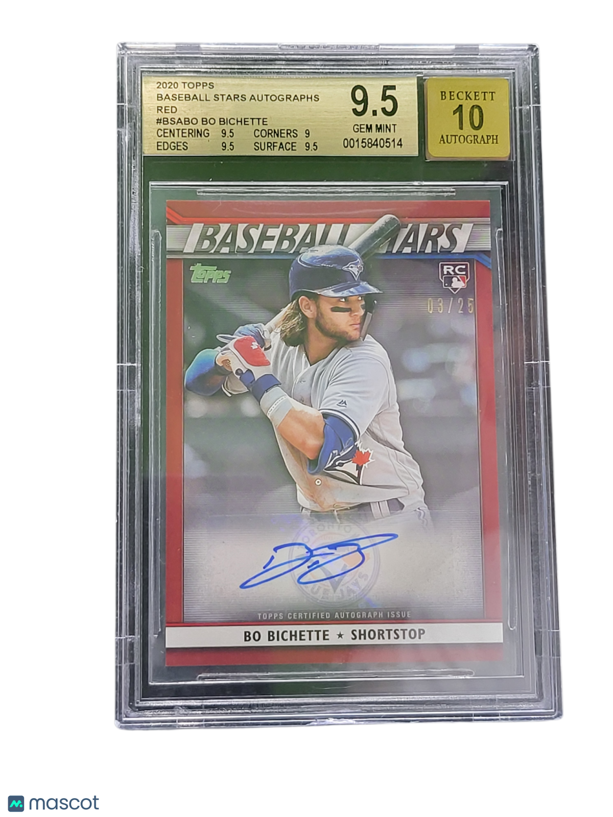 2020 Topps Baseball Stars Autographs Red Bo Bichette #Bsabo BGS 9.5 Auto 10
