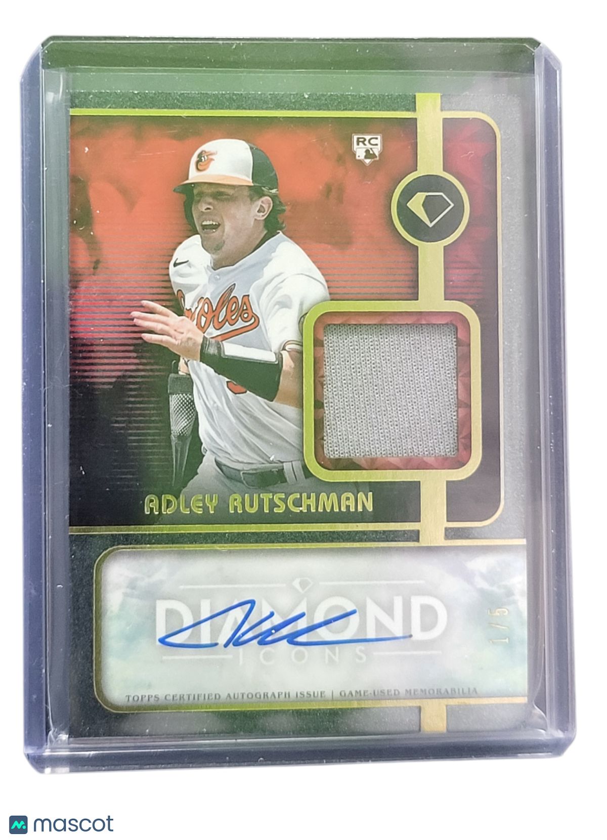 2023 Topps Diamond Adley Rutschman #Spa-Arm 1 / 5 Rc Game-Used Auto Relic Card